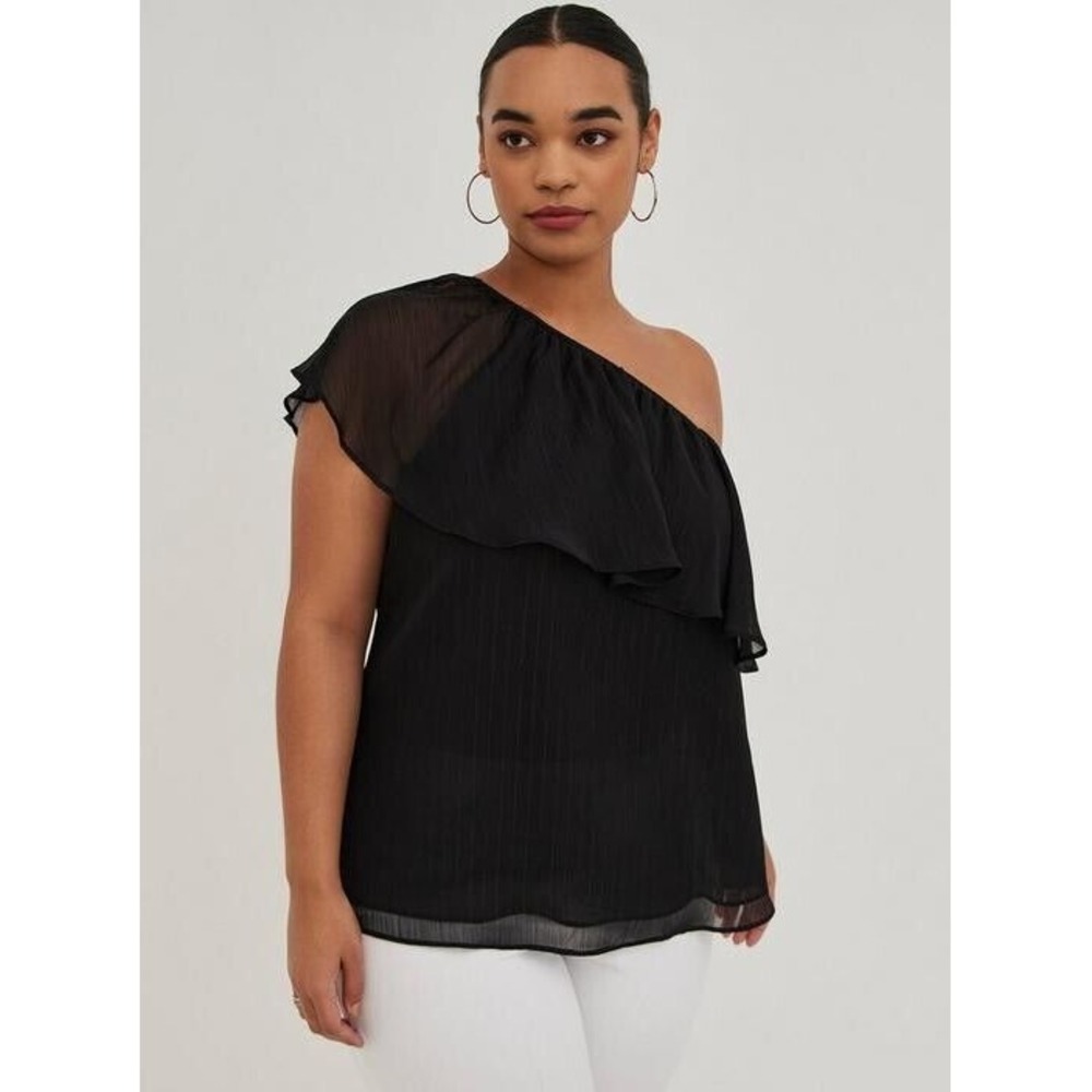 Torrid‎ One Shoulder Blouse, Black Chiffon, NWT, Size 2